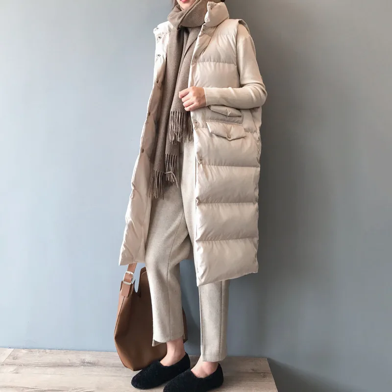 пуховик женский 2020 Новинка жилет зимняя куртка длинный теплый с воротником