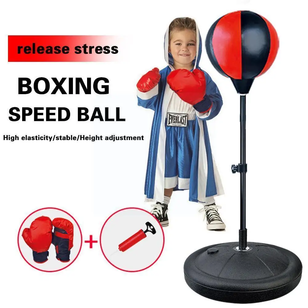 

Детский тренировочный боксерский мяч, Тяжелая подставка для штамповки, прочный 70-105 см мешок для отклика, боксерский с регулируемой высотой ...