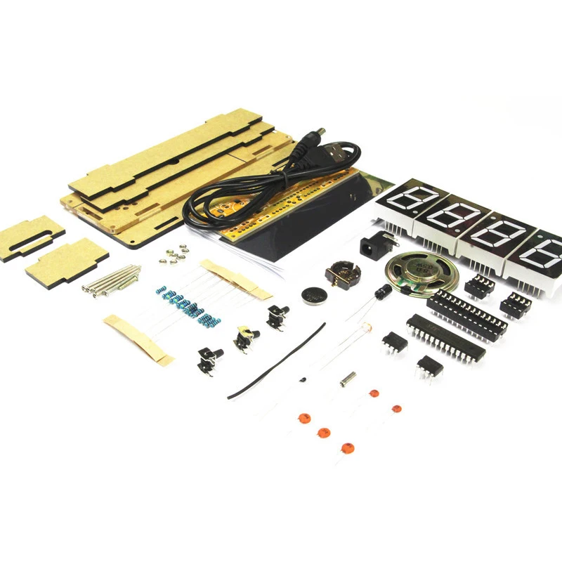 DIY Digital Clock Kit LED Microcontroller Time Lights Control Temperature English Voice Night Ligh Electronic Kits |