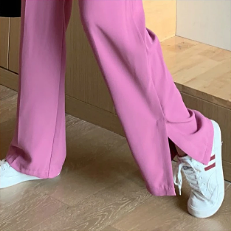 

Casual Pants Women High Waist Button Mopping Loose Korean Style Chic Side-slit Ins All-match Teens Womens Streetwear Trousers