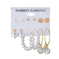 fashion bohemian heart circle acrylic pearl earrings set for women geometry tassel handmade earrings jewelry brincos gift set