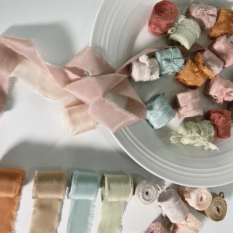 Лента из 100% чистого шелка 5 метров крашеная вручную пыльно Коралловая розовая с