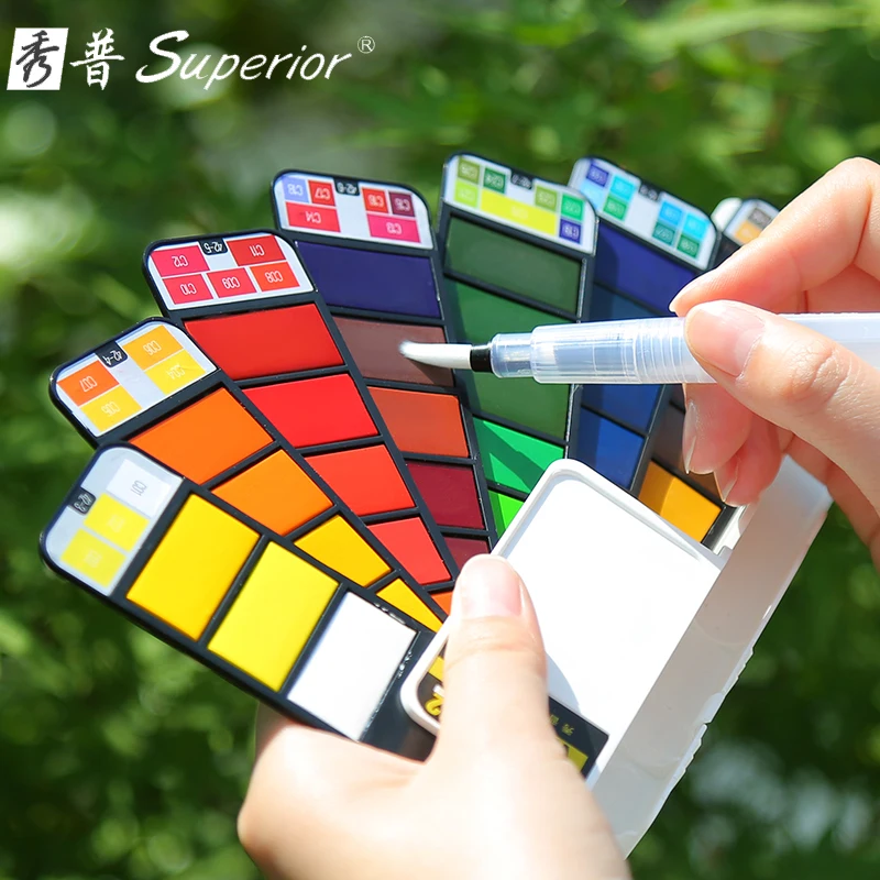 Портативная ручка для рисования акварелью 18/25/33/42 цветов однотонная Складная