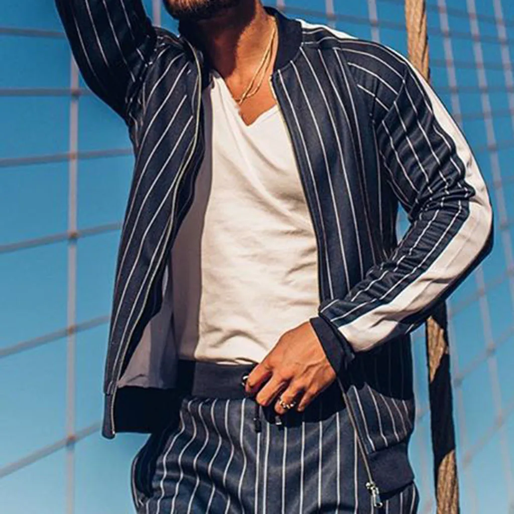 Мужская толстовка в полоску толстовки с длинным рукавом Осень зима уличная