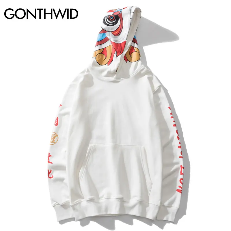 GONTHWID китайские персонажи танцуют Лев печати толстовки с капюшоном худи Уличная