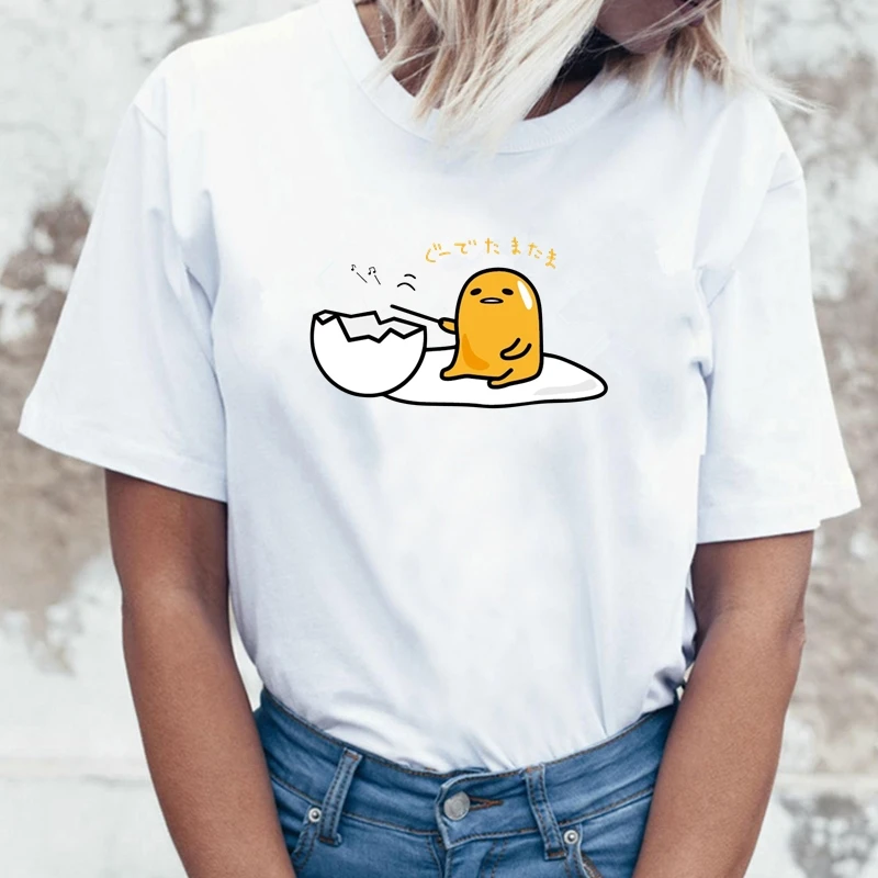 Японская забавная футболка Harajuku Gudetama Lazy Egg Yolk, мужская хлопковая футболка Kawaii с мультяшным принтом, новинка, женская футболка, топы