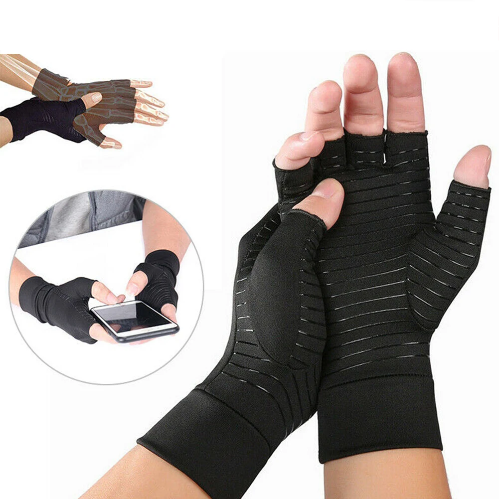 1 пара медных волокон медицинские перчатки с полупальцами для тренировки артрита