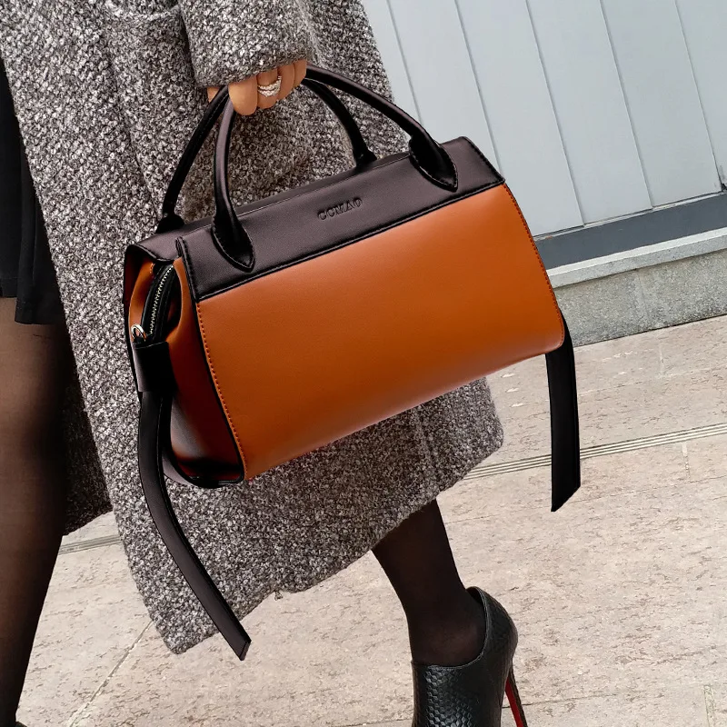 

Full Part Cow Leatehr Top-Handle Bags 2021 New Fashion Hit Color Messenger Single-shoulder Atmosphere Simple and Versatile Bag