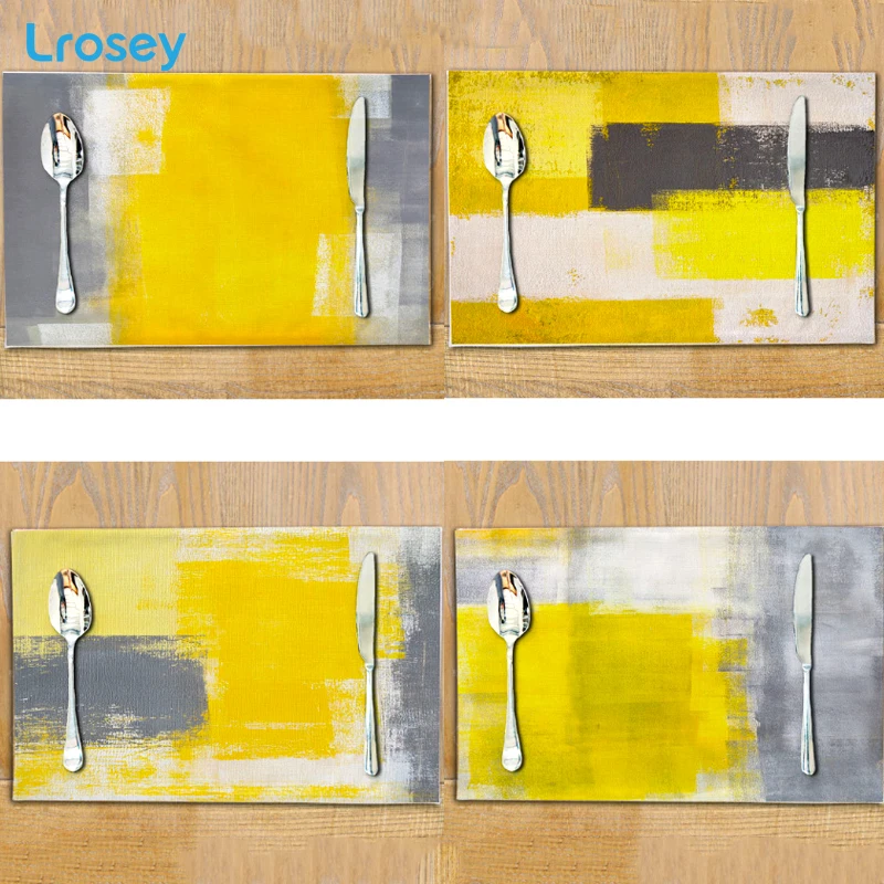 Yellow graffiti placemat simple modern ins cloth cotton and linen table mat insulation pad western food kitchen accessories | Дом и сад