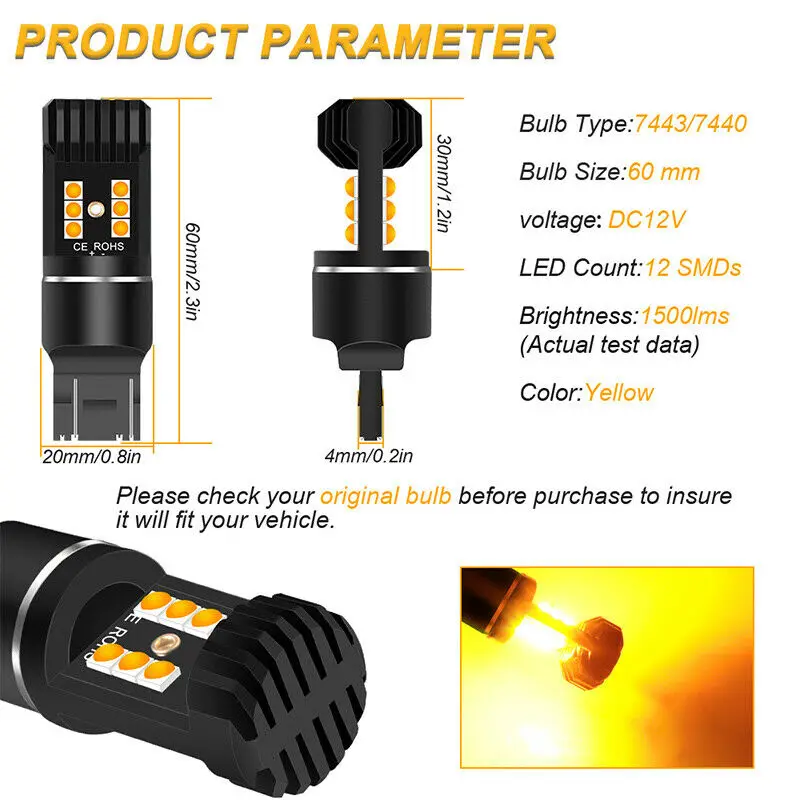 

Accessories Turn Signal Light Parts Waterproof Amber DC 12V Error Free