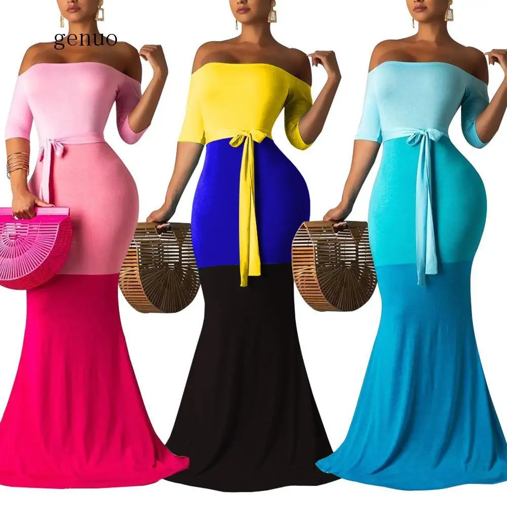 

Сексуальное женское облегающее Платье макси с открытыми плечами и рукавом до локтя градиентного цвета