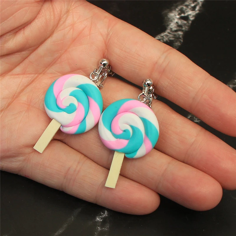 Детская клипса серьги красочные большой леденец винт Висячие Смешные пищевые не