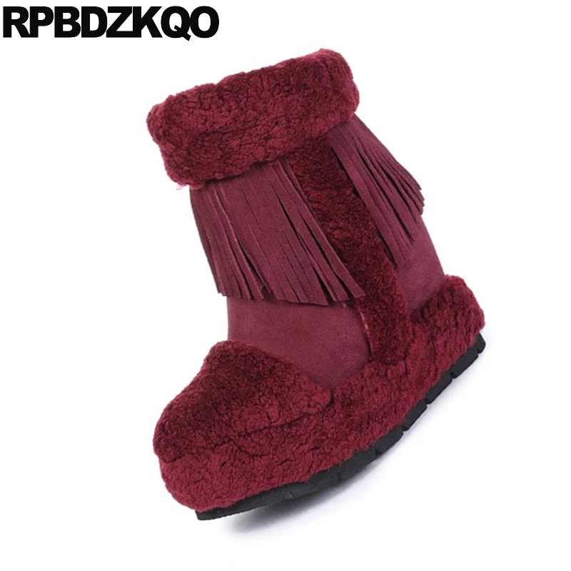 Женские ботинки с бахромой винно-красные ботильоны из натуральной кожи на