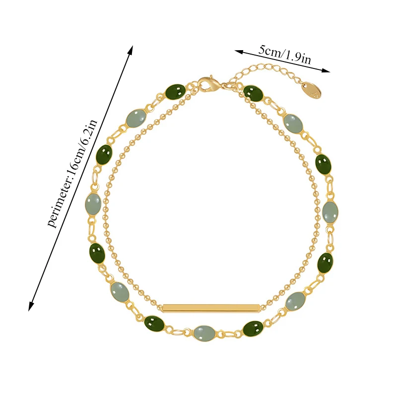 

French Retro Romantic Double Metal Gold Bracelet For Woman 2021 New Fashion Jewelry Party Unusual Oval Green Crystal Bracelet