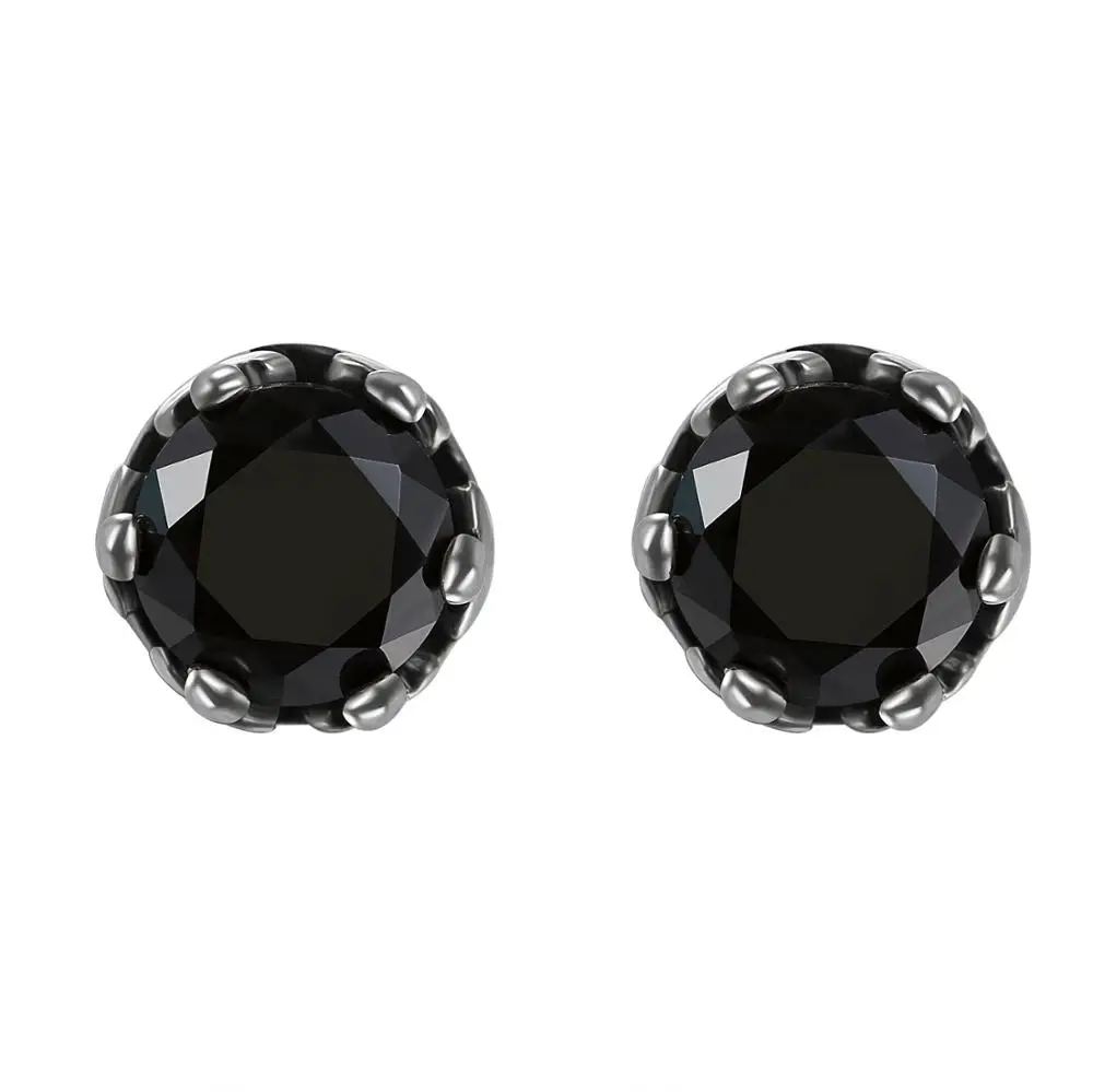 Винтажные модные серьги из нержавеющей стали для мужчин с черным фианитом