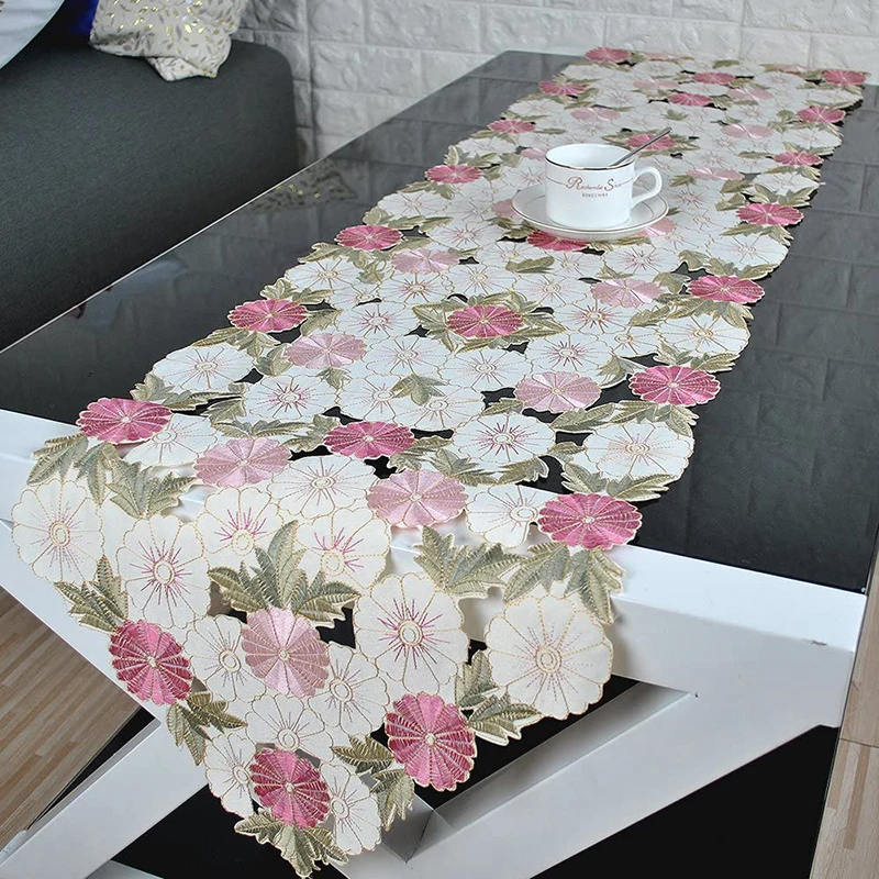 

Christmas Embroidered Table Runner Hollow Embroidered Tablecloth Home Dining Table Coffee Table Decoration Tablecloth
