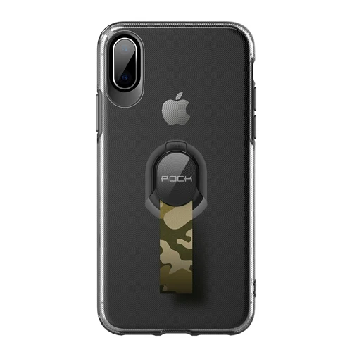 Защитный чехол ROCK Moc для iPhone X, 7, 8 Plus, Капа со съемным ремешком, кольцо на палец, работающее с другим магнитным держателем, распродажа - Цвет: Black Case