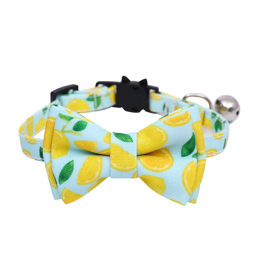 Summer Fruits Pattern Cat Collars With Bells Adjustable Kitten Bow Tie Chihuahua Bowknot Puppy Collar Pet Accessories