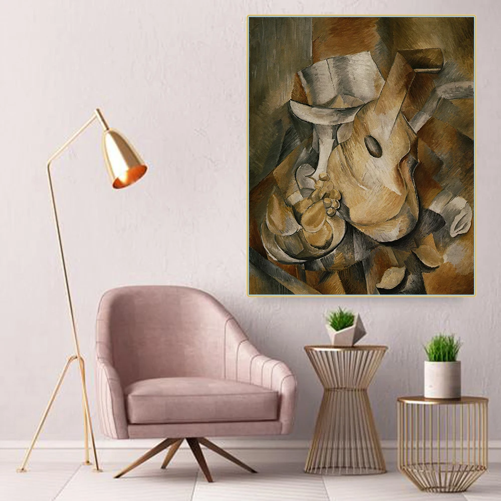 Цитон холст искусство Масляная живопись Жорж Braque brabraque гитара и Фруктовая