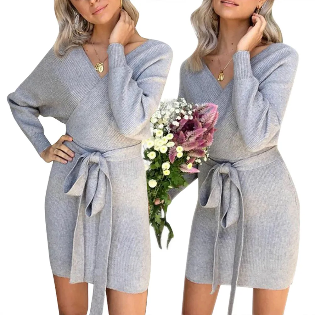 Женское трикотажное платье-свитер элегантное облегающее платье с длинным