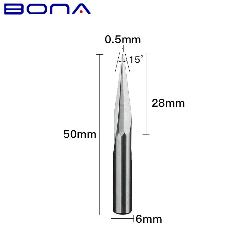 Прямая карбидная фреза для резьбы по дереву с 2 канавками 15 градусов 6*50*0 5 мм |