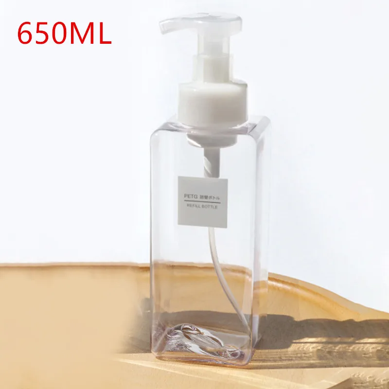B Transparent 250/450/650 мл дозатор мыла пены пенясь насос Пустые Квадратные бутылки Пластик путешествия прозрачная бутылка жидкости для геля для душа, пены насос - Цвет: B Transparent