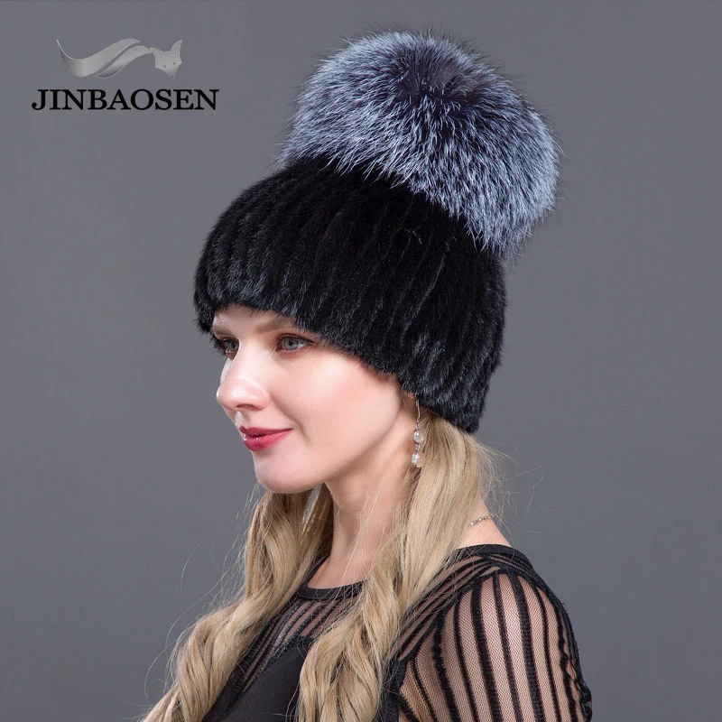 JINBAOSEN русская Лыжная шапка из меха норки комбинированная с модной меховой