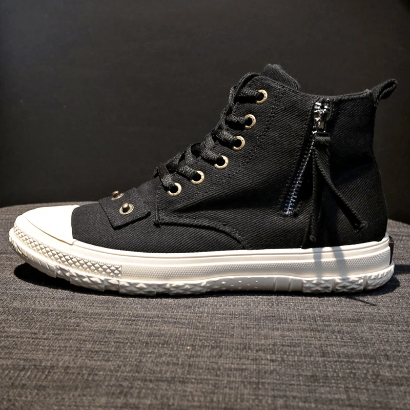 2019 модные высокие кроссовки парусиновая обувь женская черного цвета белые