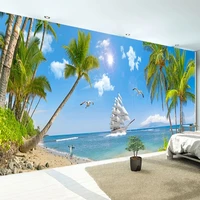 custom any size mural wallpaper 3d sea view coconut tree landscape photo wall paper living room tv sofa bedroom papel de parede