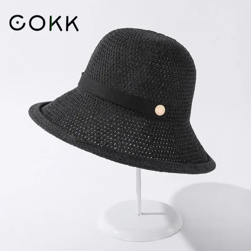 

COKK Summer Hats For Women Bucket Hat With Metal Buckle Sunscreen Outdoor Fisherman Cap Travel Simple Casual Gorros Bob New Sun