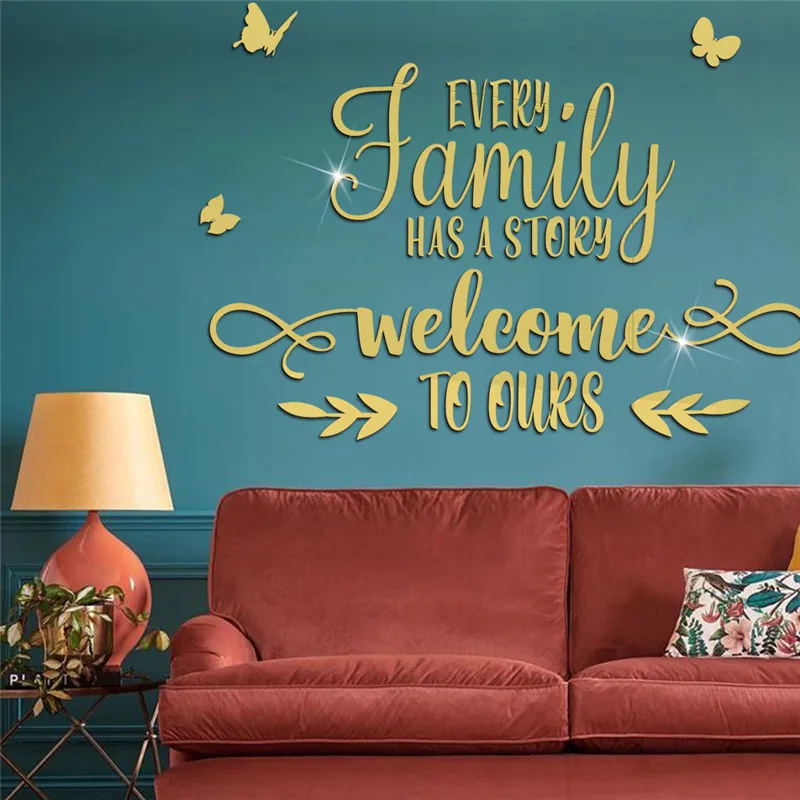 

Добро пожаловать в нашу семью цитаты акриловая зеркальная Настенная Наклейка домашний Декор Гостиная семья бабочка Цитата зеркальная деко...