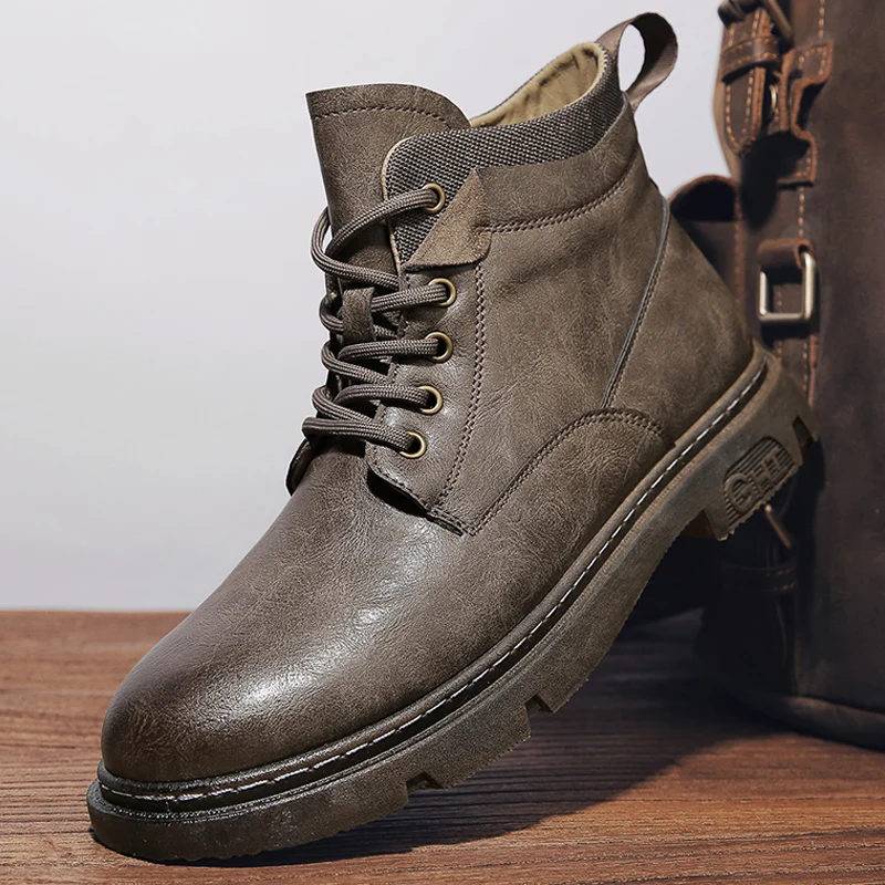 

Luxury Microfiber Men's Retro Boots Four Season Trend Lace Up Boots Shoes For Men Thick Bottom Non Slip Men's Work Boots Shoes