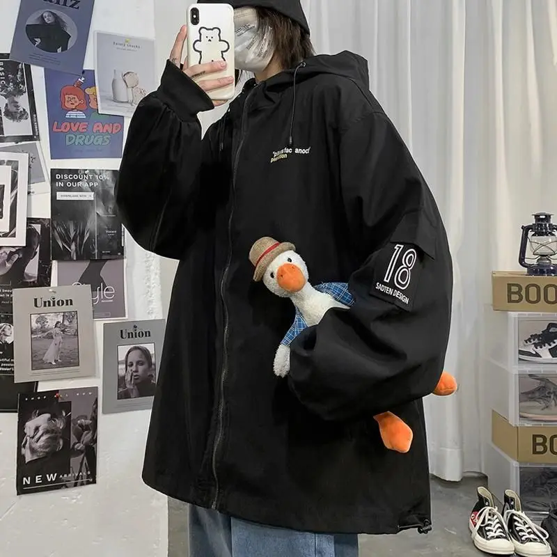 

High street punk jacket women spring autumn new Hong Kong style loose female all-match retro cargo Korean gothic hooded jacket
