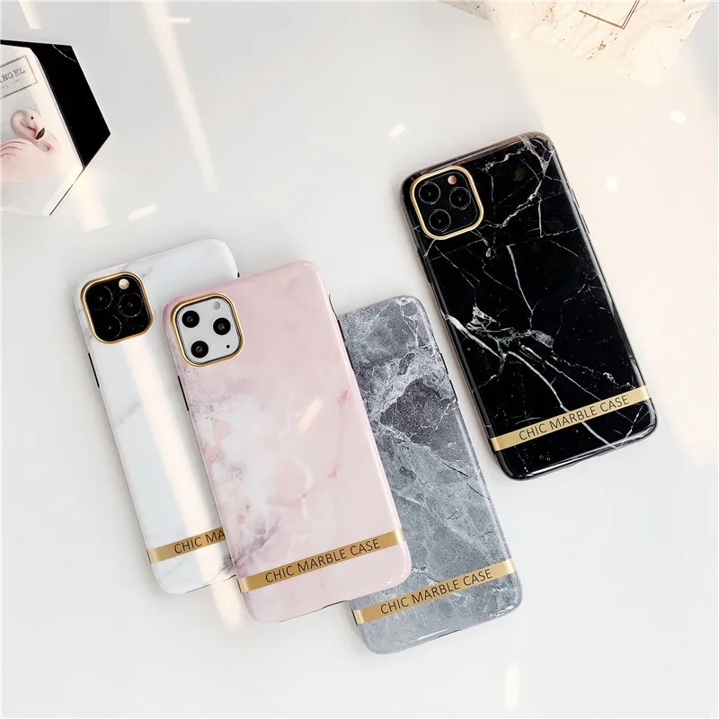 Модный мраморный чехол для iPhone 11 Pro Max s Золотая оправа мягкий IMD силиконовый X XS XR 6 7