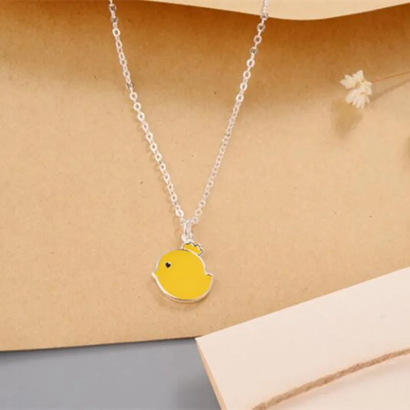 

New Arrival Korean Fashion Cute Animal 925 Sterling Silver Jewelry Wholesale Yellow Chicken Female Pendant Necklace H279