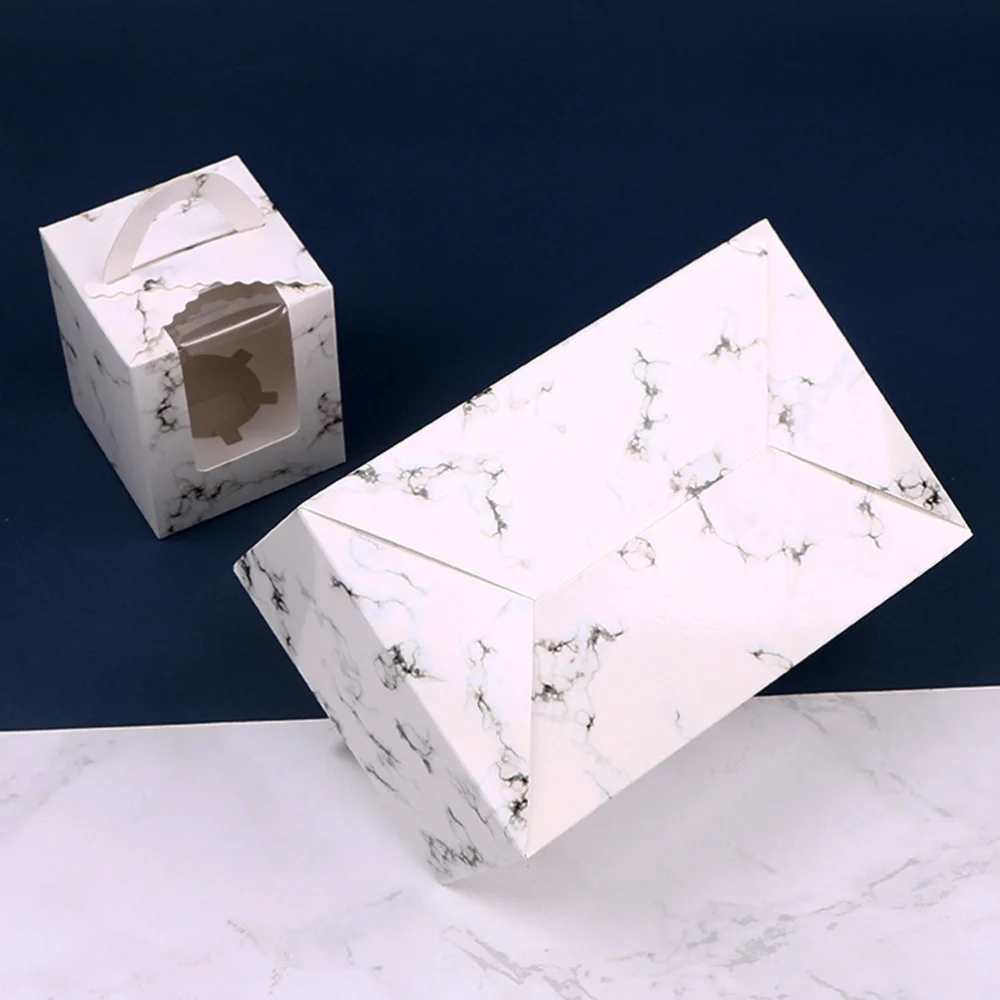 

20pcs Marbling Cupcake Boxes with Handle Portable Muffin Holder Dessert Containers (1 Cavity)