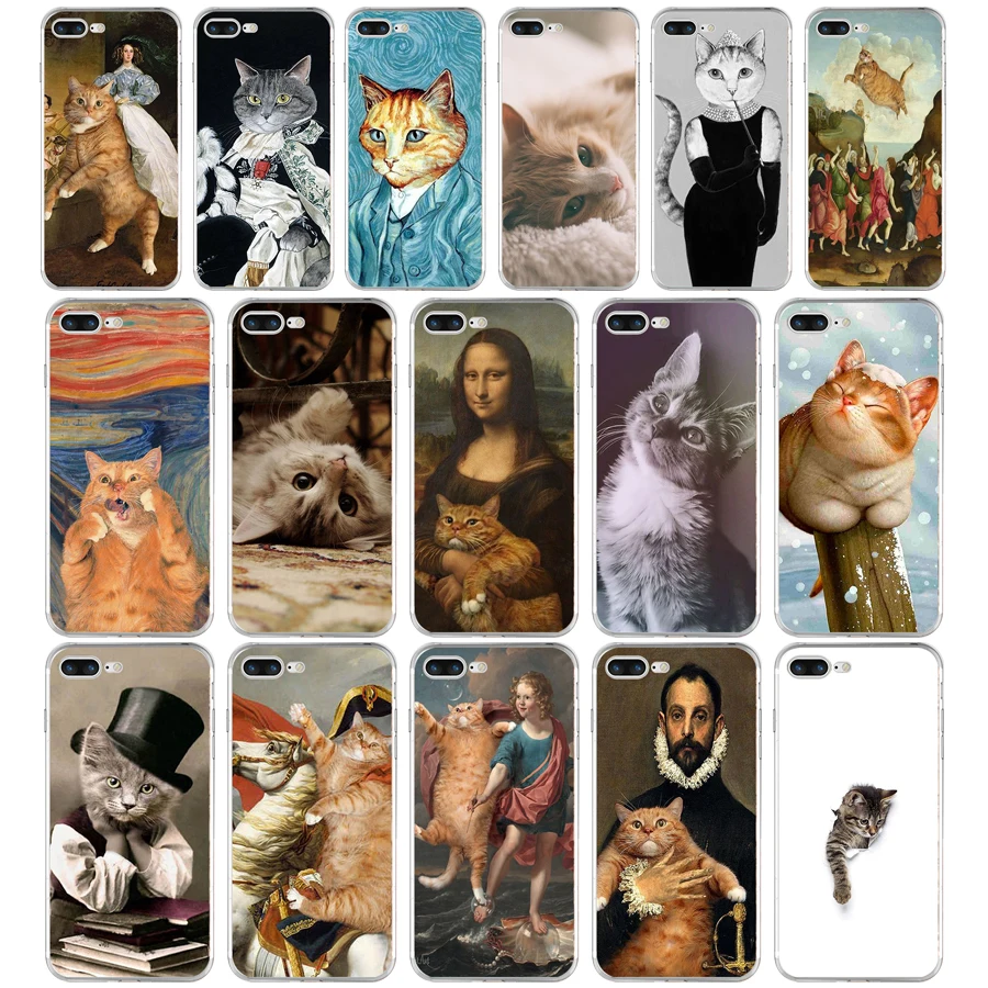 14aa art cat gift soft silicone tpu cover phone case for iphone 6 6s 7 8 plus case free global shipping