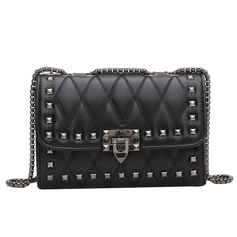 

2021 новая стильная роскошная сумка через плечо с алмазной решеткой и заклепками, Женская Высококачественная Стеганая сумка-мессенджер чере...