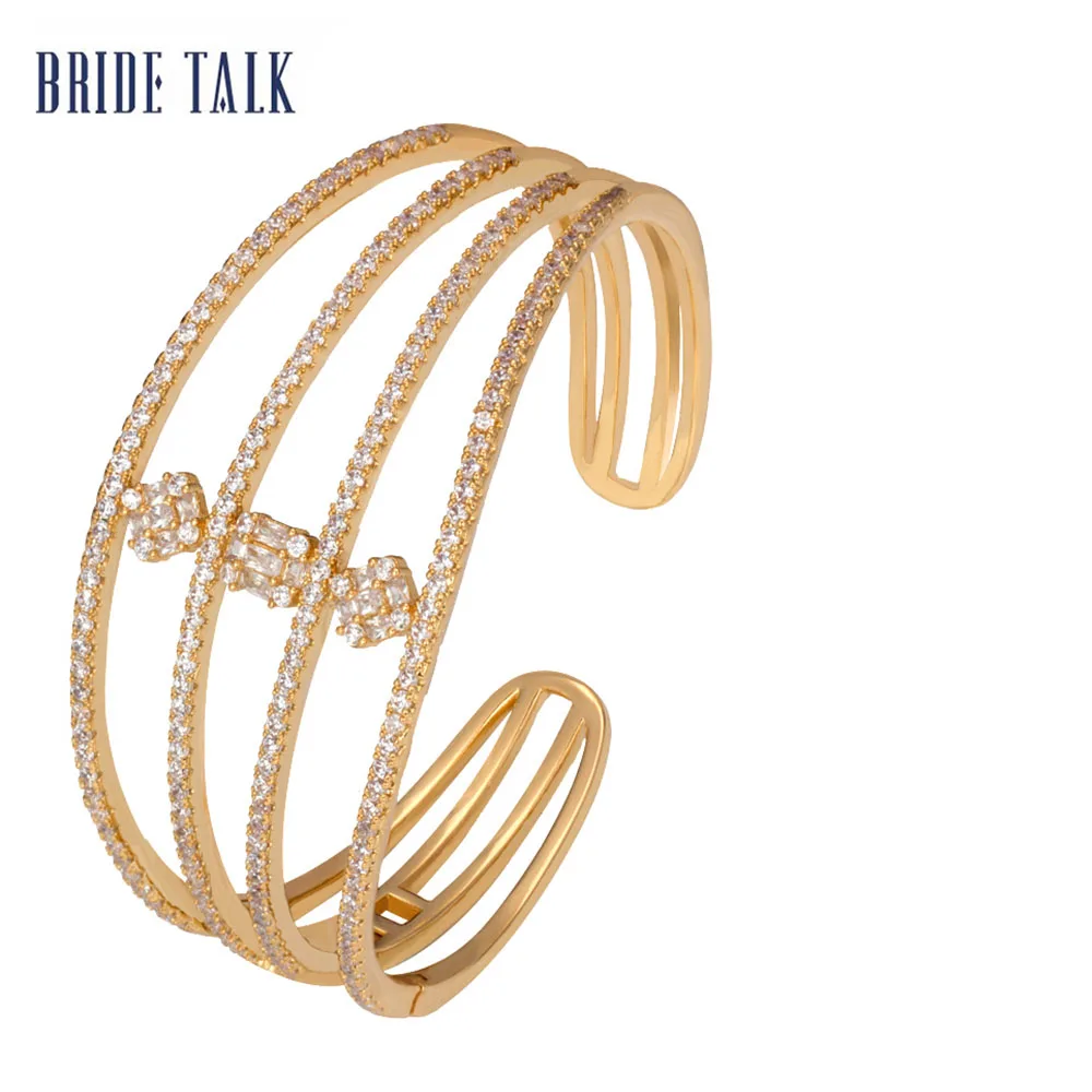 gold color bangle Модный браслет невесты, ювелирное изделие, багет, кубический циркон, регулируемый браслет, кольцо, наборы, роскошный бренд, свадебные ювелирные изделия - Окраска металла: gold color bangle