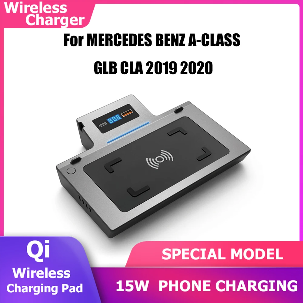 Qi Car Wireless Fast Charging For Mercedes Benz W177 W247 W188 CLA/GLB/GLA /A/B-Class 2019 2020 PD Charing USB Phone Charger Pad