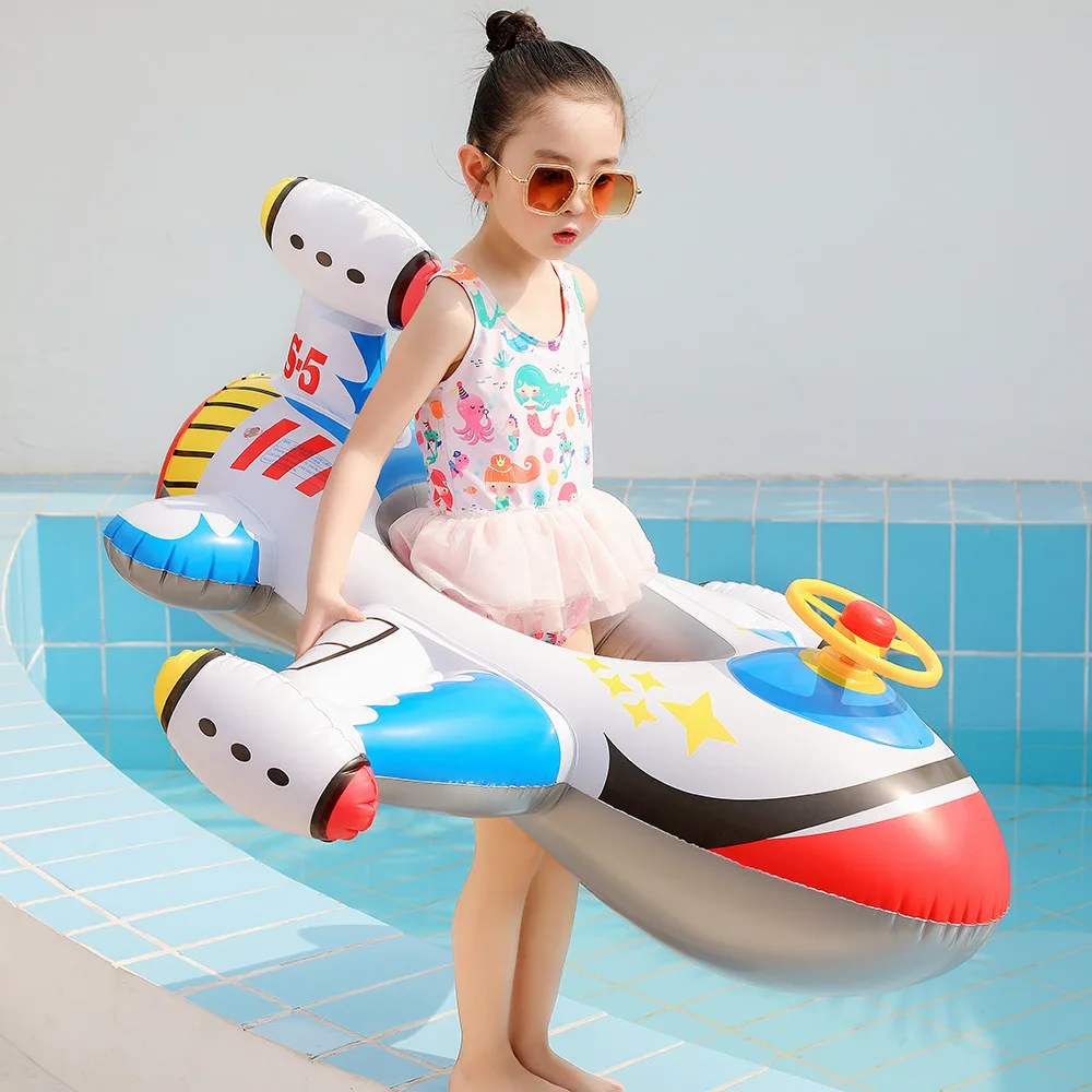 Rooxin Airplane Infant Float Pool Swimming Ring Inflatable Circle Baby Seat with Steering Wheel Summer Beach Party Toys | Спорт и