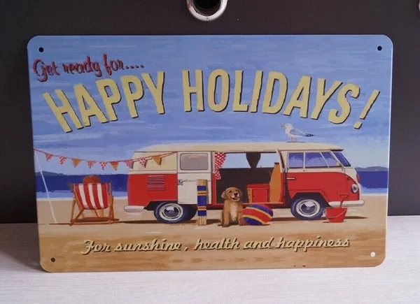 

Happy Holidays Retro Tin Signs Metal Plate Garage Wall Decor Hainging