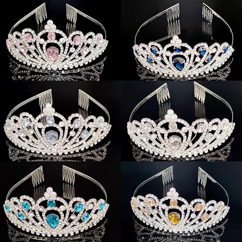 

6 Colors Princess Crystal Rhinestone Tiaras and Crowns Headband Girls Bridal Prom Wedding Crown Party Accessiories Hair Jewelry