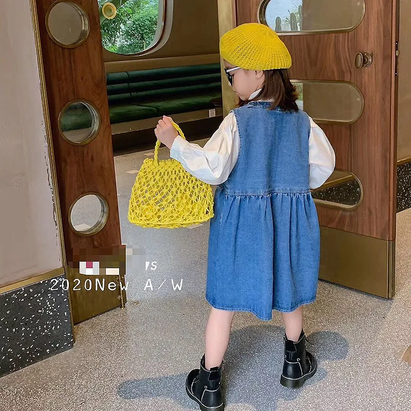 Юбка костюм для девочек осень 2020 Детская универсальная однобортная джинсовая