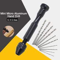 mini micro aluminum hand drill with keyless chuck 10pcs twist drill bit woodworking drilling rotary tools 0 2 2mm0 3 3 4mm