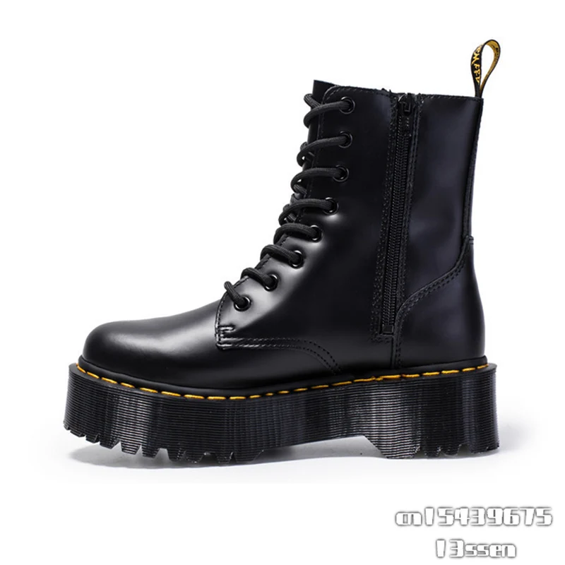 

Fashion Brand Motorcycle Boots for Women Autumn 2021 Round Toe Chunky Heel Ankle Boots Side Zipper Increasing Platform Boots