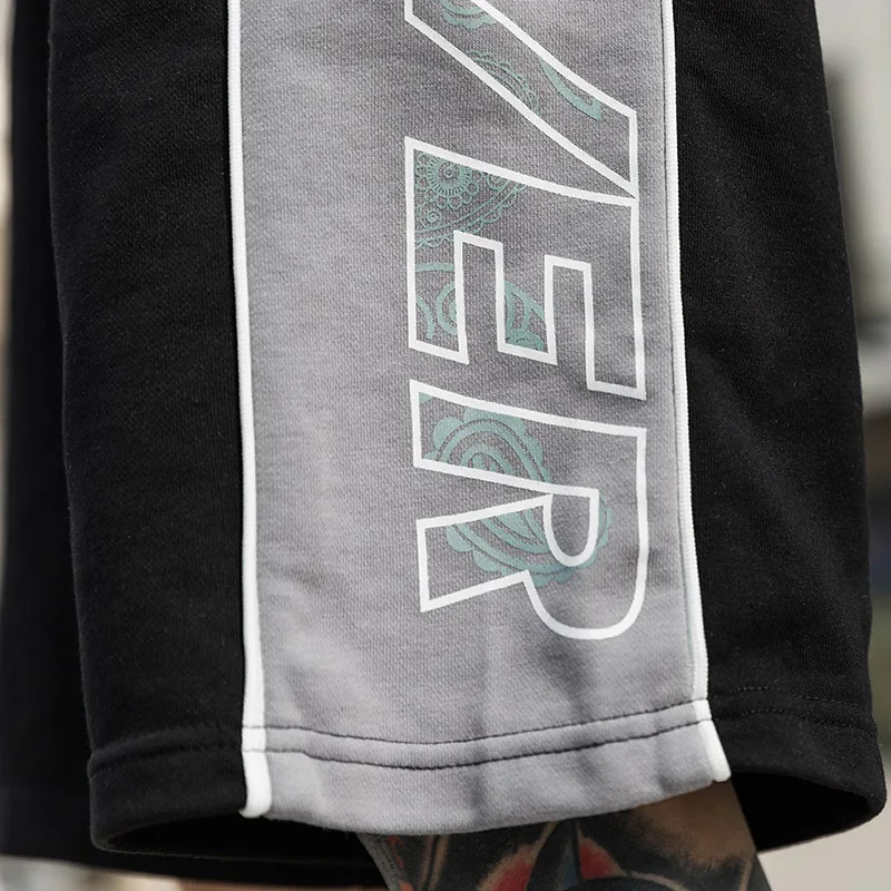 

Summer men's stitching casual sports short sleeve basketball running workout shorts letters and graphics cotton basic pants