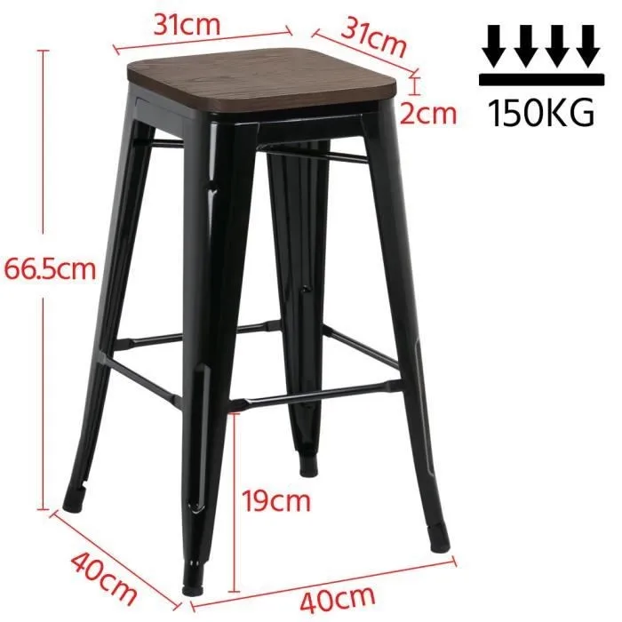 

2PCS Tabouret De Bar Industriel Chaise Haute Cuisine Bistrot Salon Empilable Metal Bois Bar Chairs Bar Furniture For Kitchen HWC