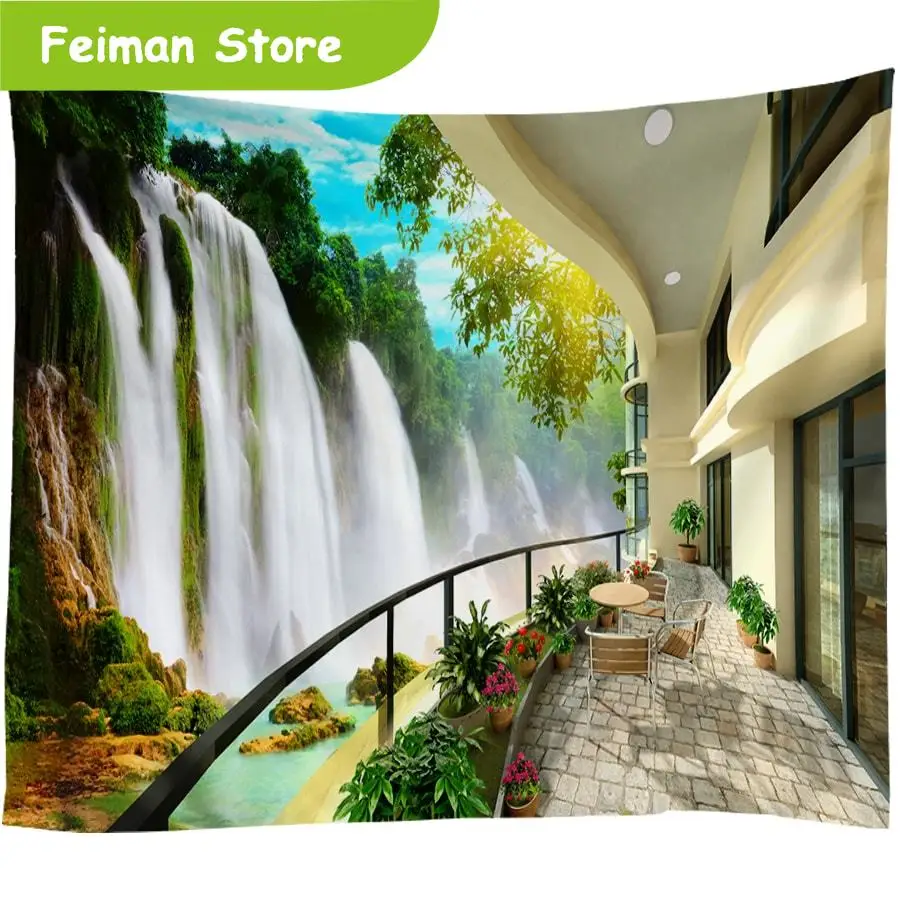 3D водопад гобелен природа горы индийская МАНДАЛА ГОБЕЛЕН настенный Бохо спальня