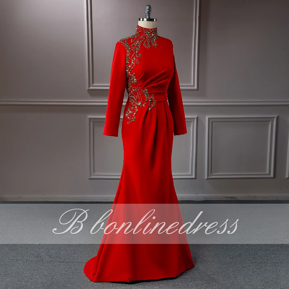 Bbonlinedress мусульманские Вечерние платья с высоким воротником длинным рукавом